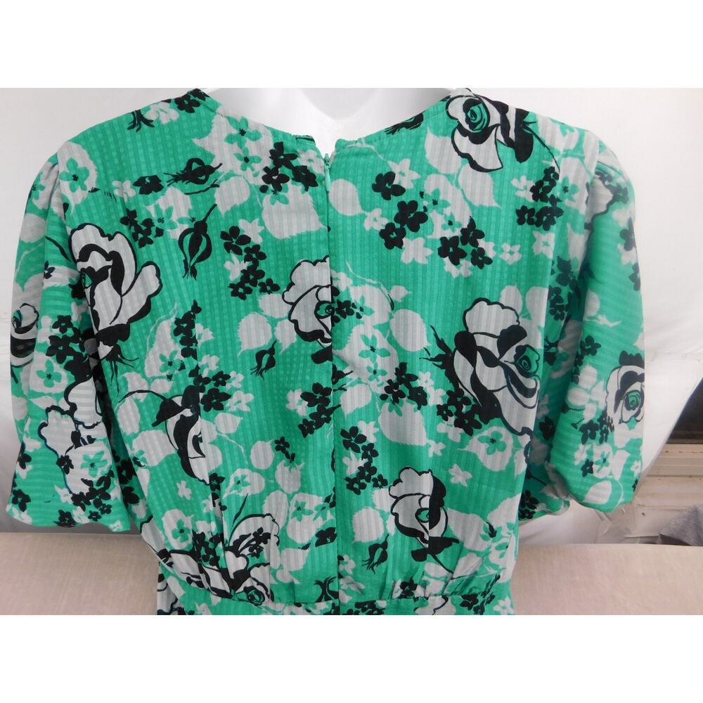 ASOS Puff Sleeve Ruched Green Floral Midi Dress Sz 8 - Picture 7 of 13